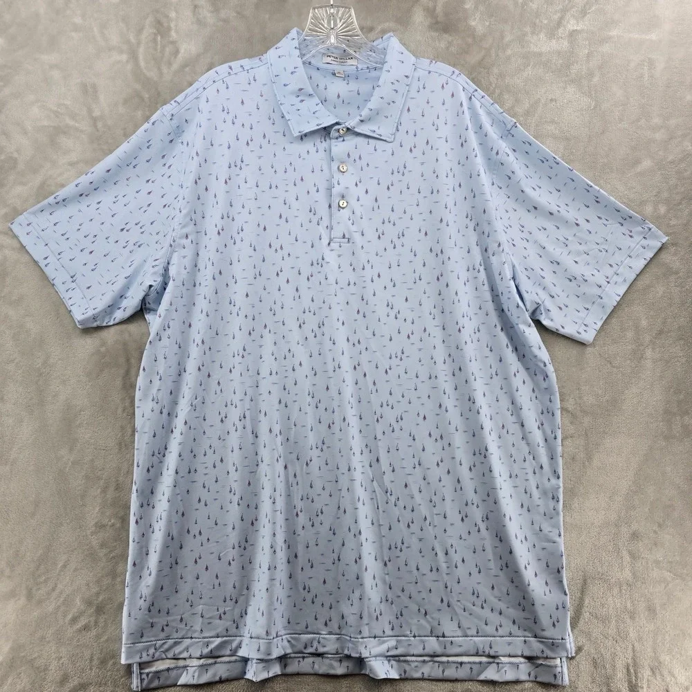 Peter Millar Mens XL Summer Comfort Golf Polo Blue Sailboat Print Performance - Picture 2 of 9